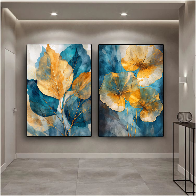 Quadro Decorativo Folhas Abstratas Kit com 2 Quadros 1