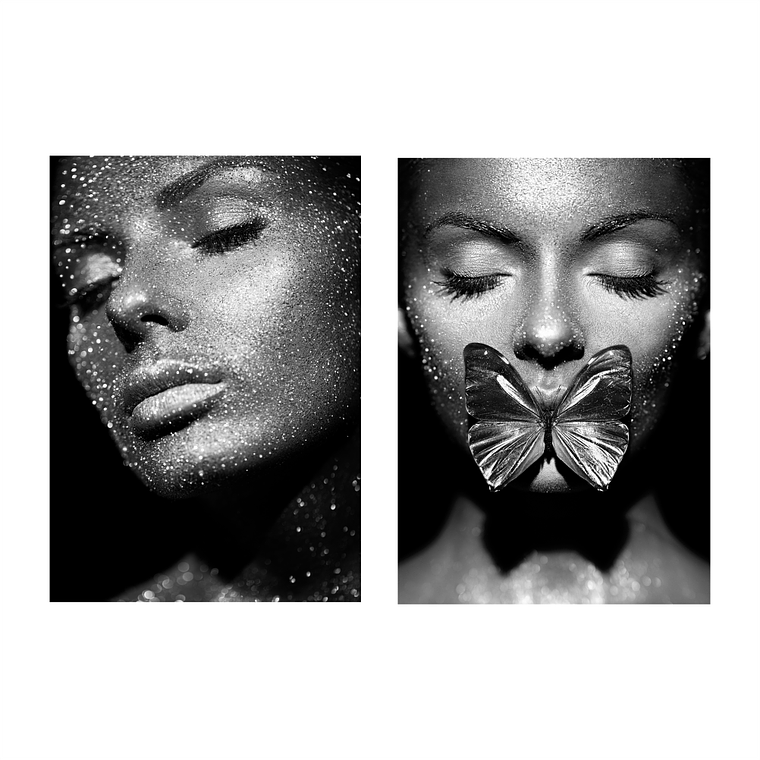 Quadro Decorativo Mulher Borboleta Kit com 2 Quadros 2