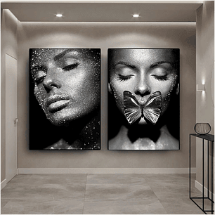 Quadro Decorativo Mulher Borboleta Kit com 2 Quadros