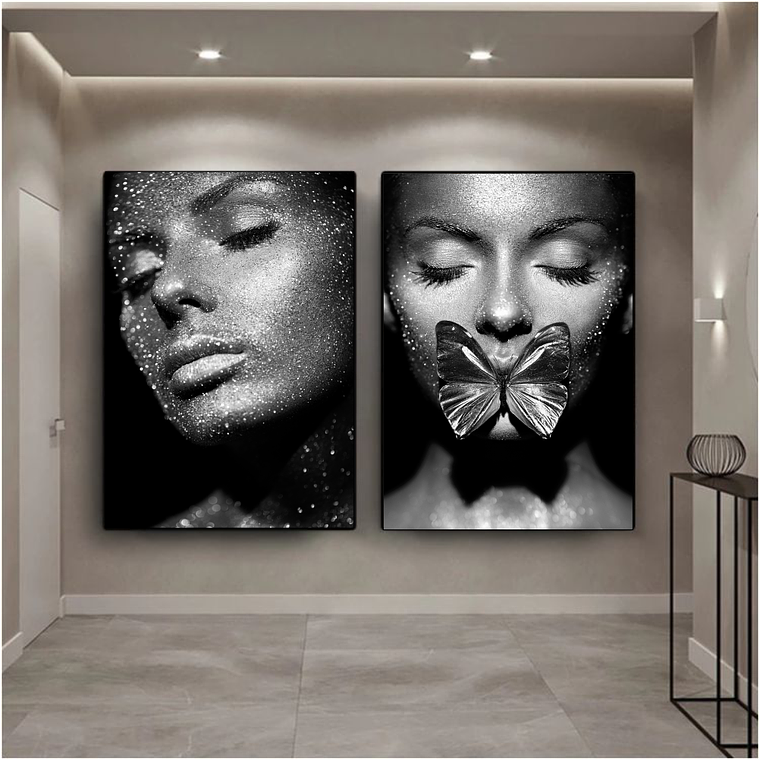 Quadro Decorativo Mulher Borboleta Kit com 2 Quadros 1