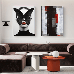 Quadro Decorativo Mulher Borboleta Red Kit com 2 Quadros