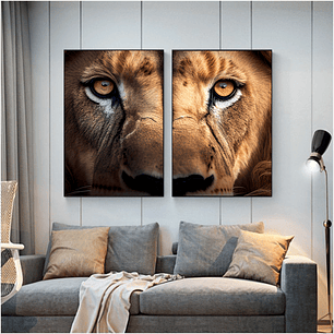 Quadro Decorativo Leão Olhos Kit com 2 Quadros