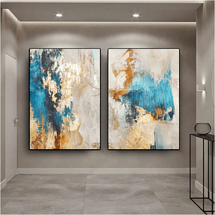 Quadro Decorativo Azul Dourado Kit com 2 Quadros 