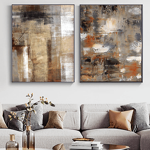 Quadro Decorativo Abstrato Pinceladas Nude Kit com 2 Quadros