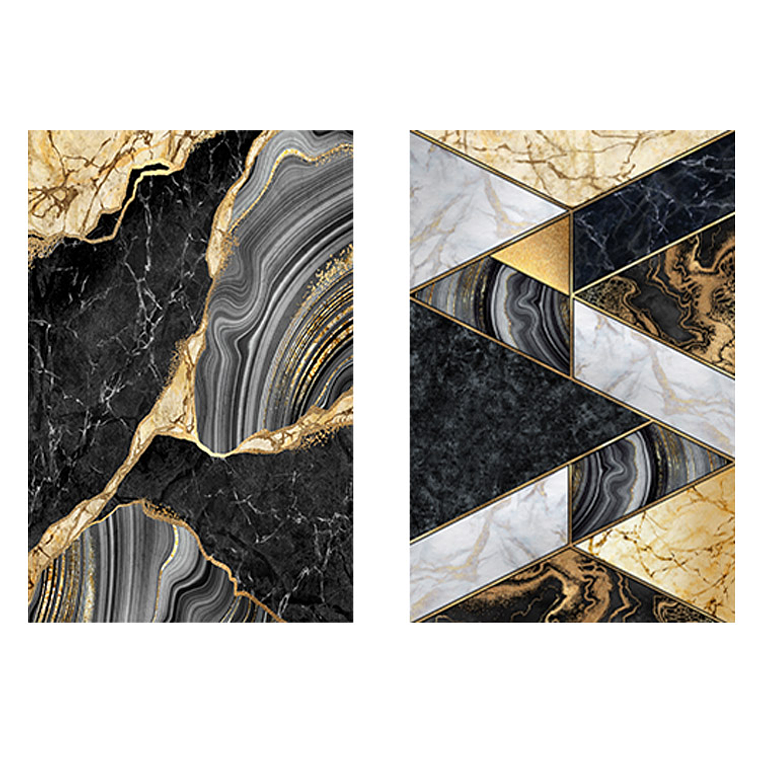 Quadro Decorativo Preto Cinza Dourado Kit com 2 Quadros 2