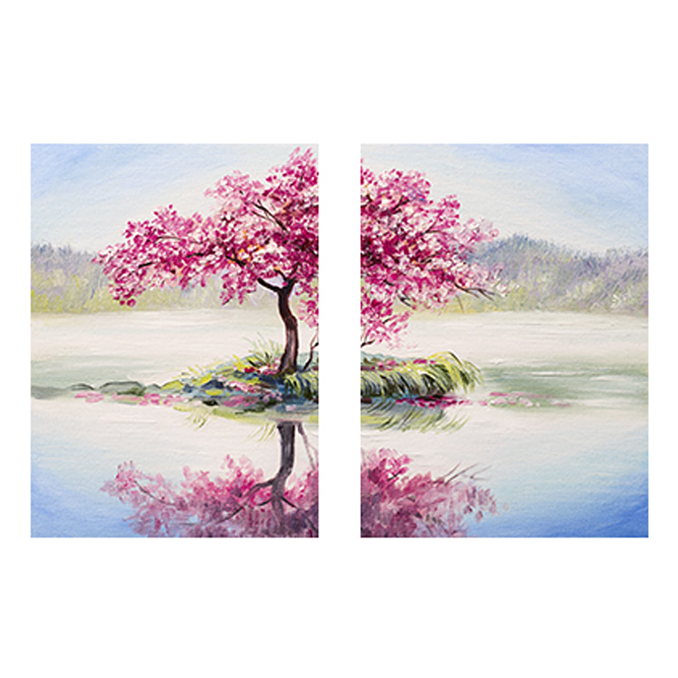 Quadro Decorativo Árvore Rosa Kit com 2 Quadros 2