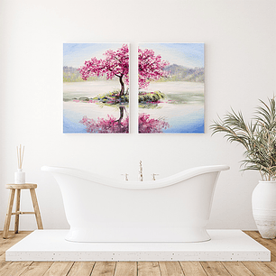 Quadro Decorativo Árvore Rosa Kit com 2 Quadros