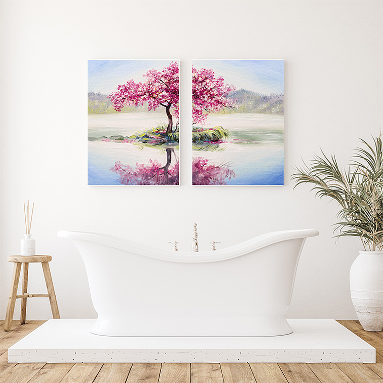 Quadro Decorativo Árvore Rosa Kit com 2 Quadros 1