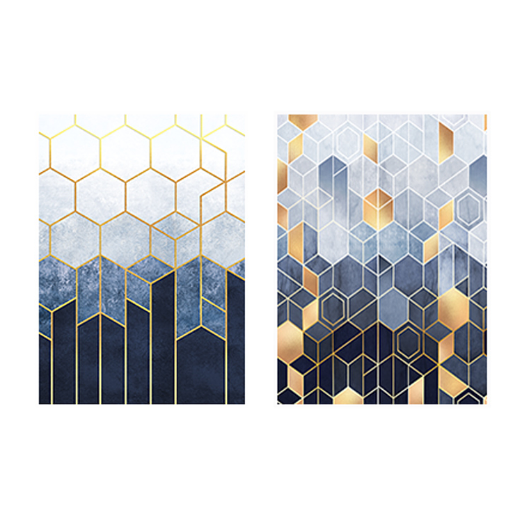 Quadro Decorativo Geométrico Azul e Ouro Kit com 2 Quadros 2