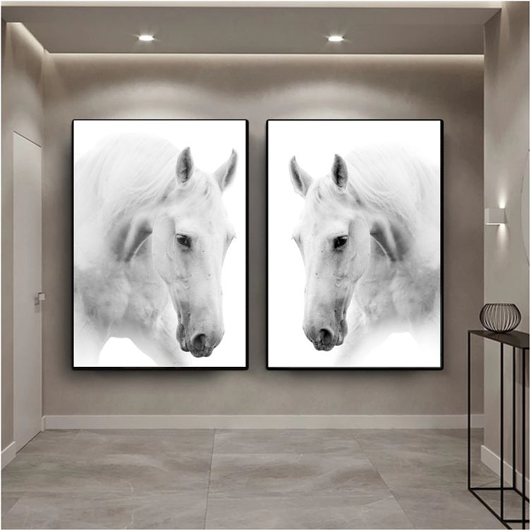 Quadro Decorativo Cavalo Branco Kit com 2 Quadros 1