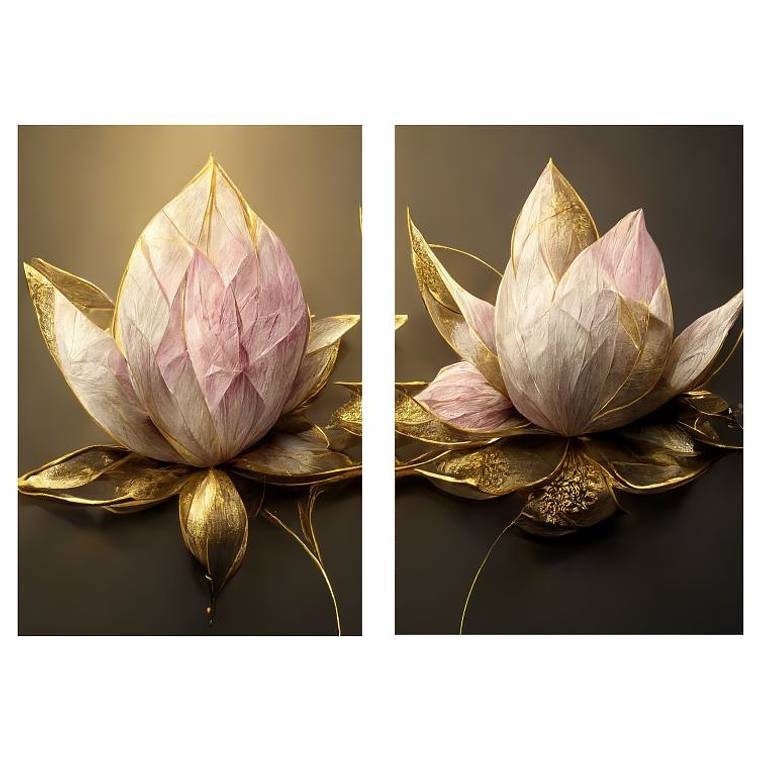 Quadro Decorativo Flor Rosa Preto Dourado Kit com 2 Quadros 2