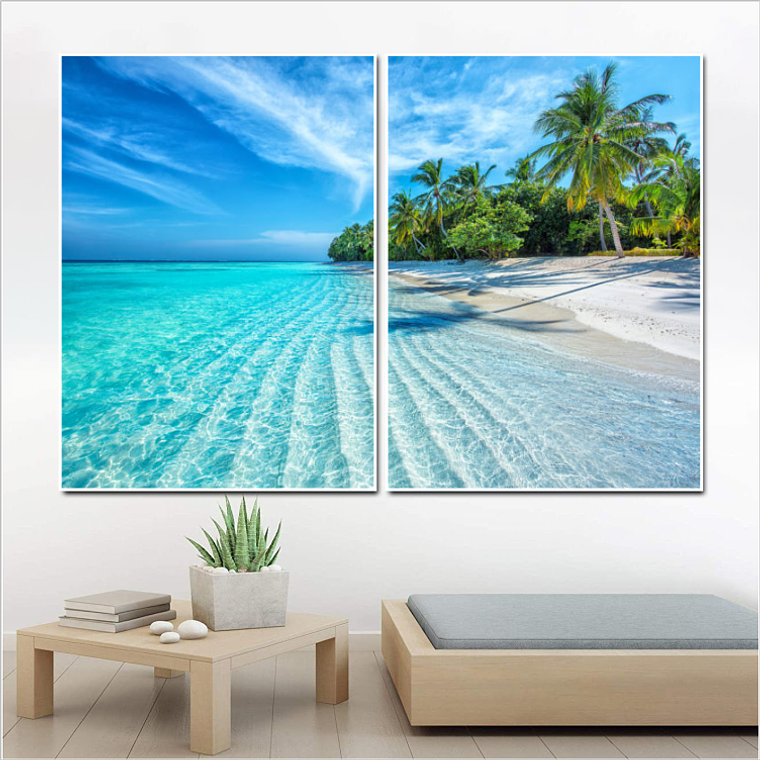 Quadro Decorativo Praia Maldivas Kit com 2 Quadros 1
