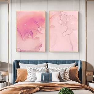 Quadro Decorativo Abstrato Rosa Delicado Kit com 2 Quadros