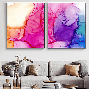 Quadro Decorativo Abstrato Cores Kit com 2 Quadros