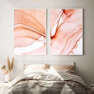 Quadro Decorativo Abstrato Salmão Kit com 2 Quadros