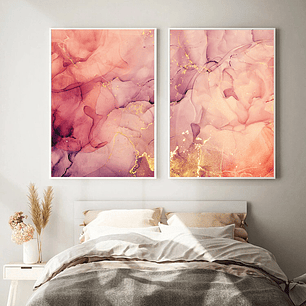 Quadro Decorativo Abstrato Tons Rosa Kit com 2 Quadros