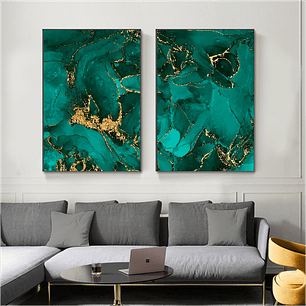 Quadro Decorativo Abstrato Tons Verde Kit com 2 Quadros