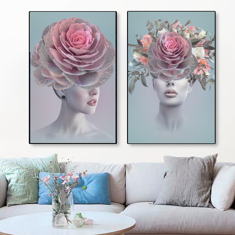 Quadro Decorativo Mulher Azul Delicado Kit com 2 Quadros 1