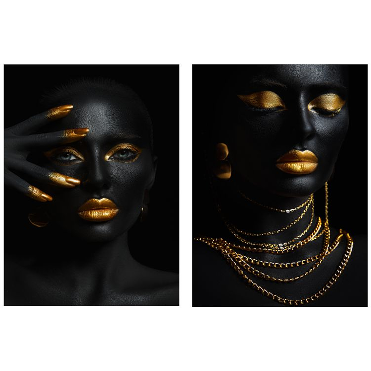 Quadro Decorativo Mulher Black And Gold Kit com 2 Quadros 2