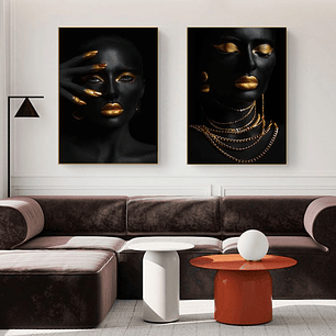 Quadro Decorativo Mulher Black And Gold Kit com 2 Quadros