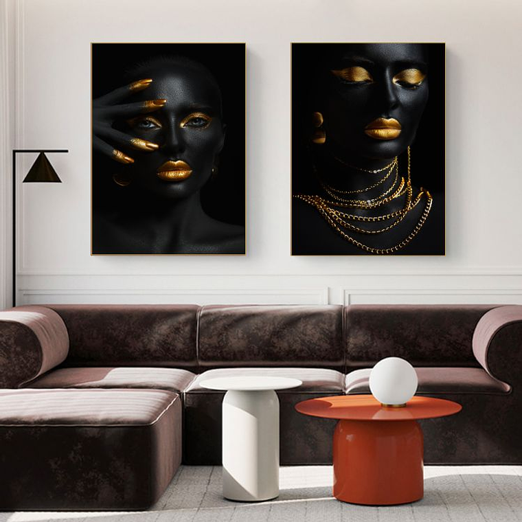 Quadro Decorativo Mulher Black And Gold Kit com 2 Quadros 1