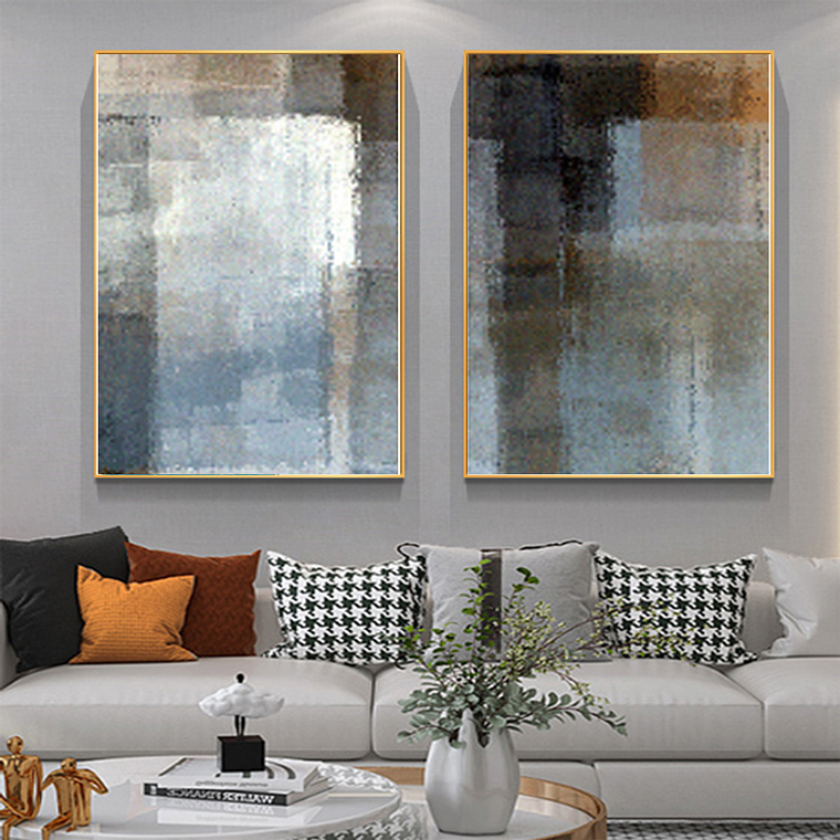 Quadro Decorativo Abstrato Azul Marrom Kit com 2 Quadros 1