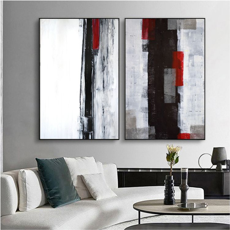 Quadro Decorativo Abstrato Preto Vermelho Kit com 2 Quadros  1