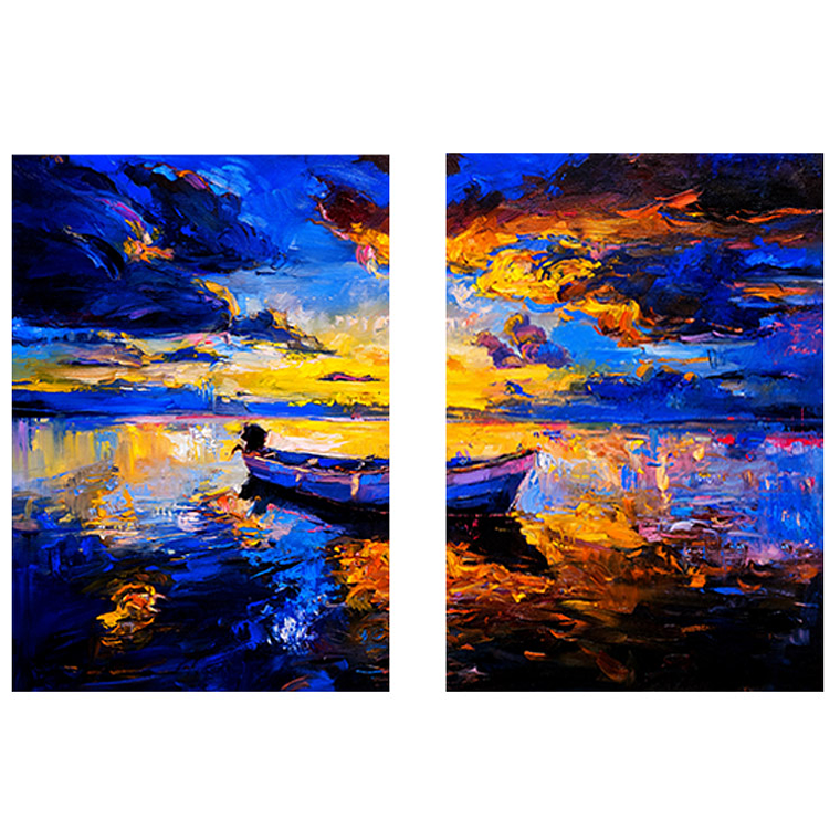 Quadro Decorativo Abstrato Barco Impacto Azul Kit com 2 Quadros 2