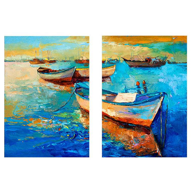 Quadro Decorativo Abstrato Barco Azul Kit com 2 Quadros 2