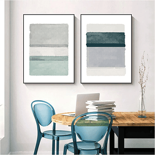Quadro Decorativo Minimalista Tons Azul e Cinza Kit 2 quadros