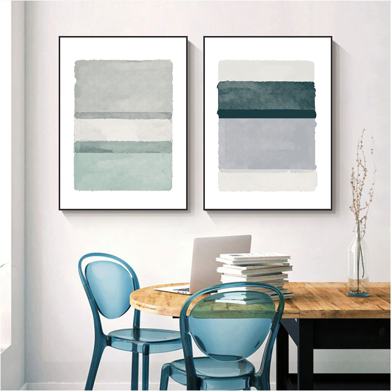 Quadro Decorativo Minimalista Tons Azul e Cinza Kit 2 quadros 1