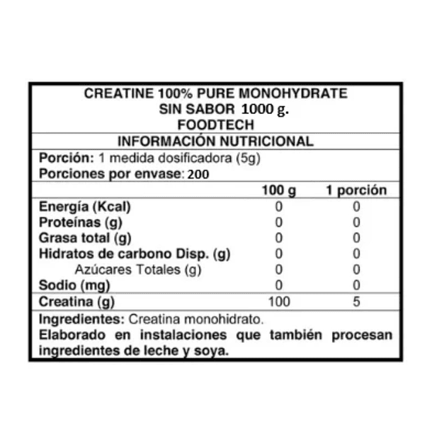 Creatine 100% Pure Monohydrate 1kg - Foodtech 2