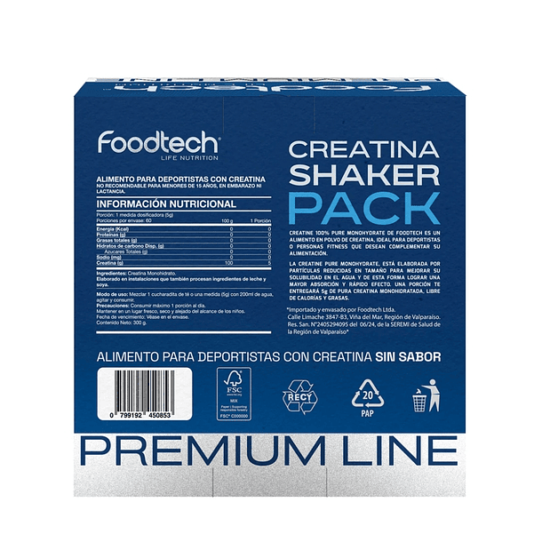 Pack Creatine 100% Pure Monohydrated 60 svs - Foodtech