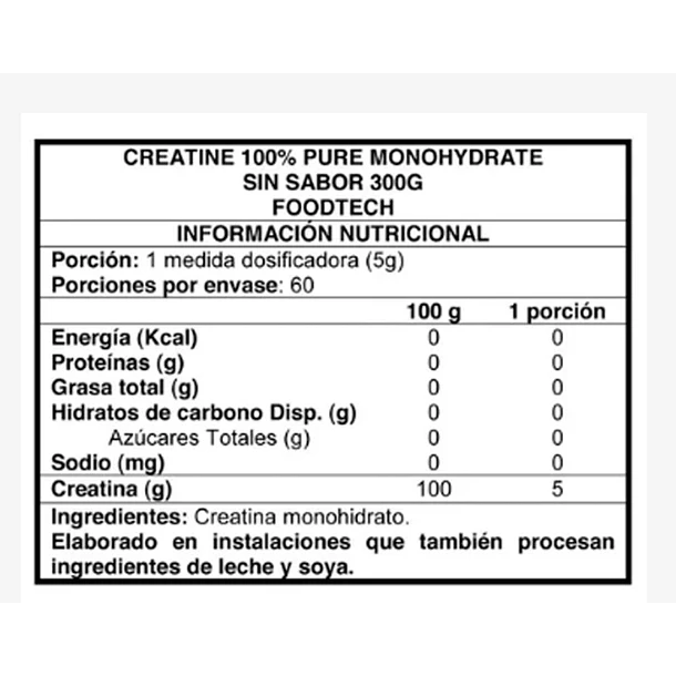 Pack Creatine 100% Pure Monohydrated 60 svs - Foodtech FOODTECH 300g