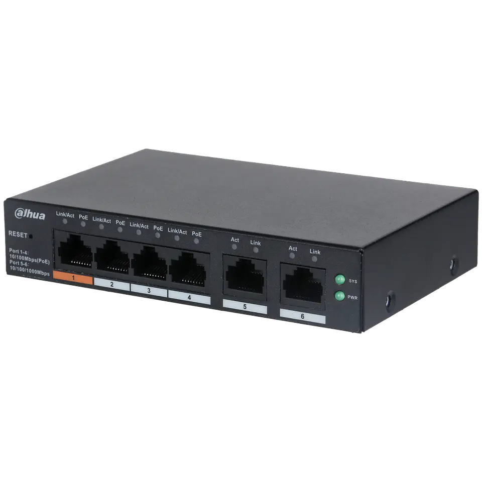 DH-CS4006-4ET-60. SWITCH POE DAHUA CLOUD. 4 PUERTOS POE. 2 PUERTOS NO POE. 1