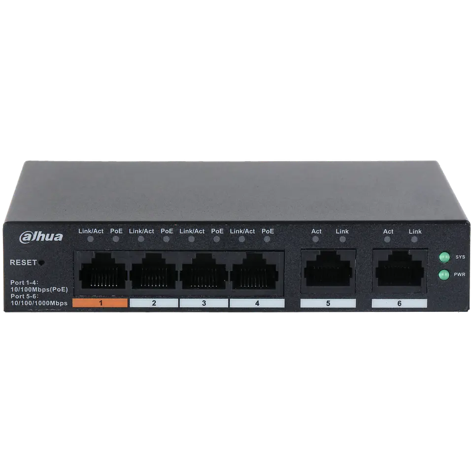 DH-CS4006-4ET-60. SWITCH POE DAHUA CLOUD. 4 PUERTOS POE. 2 PUERTOS NO POE. 3