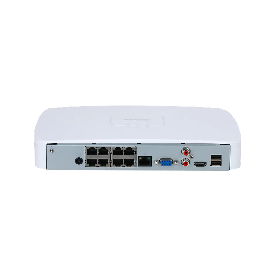 DHI-NVR2108-8P-S3. NVR 8 canales, 8 puertos PoE soporta 1 HDD hasta 16TB IA mediante camaras (soport 3