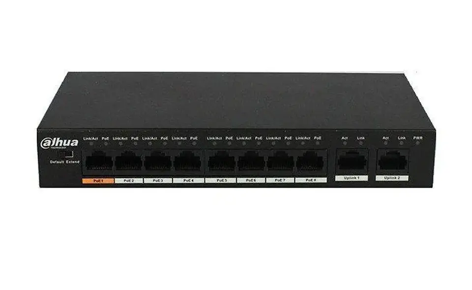 DH-PFS3010-8ET-96-V2- Switch POE 8 Puertos Dahua. Capa 2.8 puertos 10/100. 2 puertos 10/100/1000 RJ45. 1