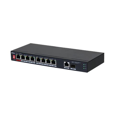 DH-PFS3110-8ET1GT1GF-96. Switch PoE Dahua 8 Entradas PoE Fastethernet, 1 Uplink Gigabits, 1 SFP Upli