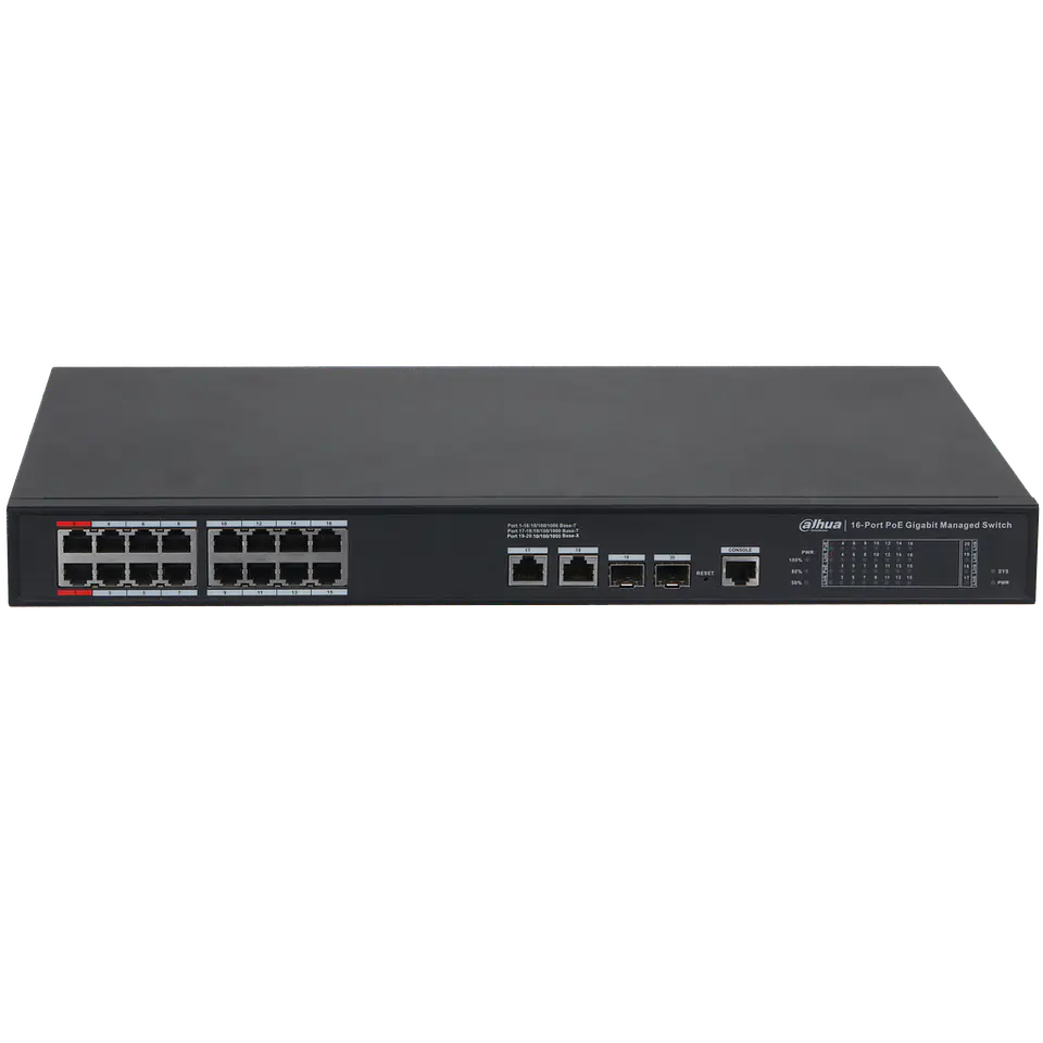 DH-S4220-16GT-190. Switch Dahua 16 puertos PoE Gigaethernet 2 Puertos Gigaethernet 2 puertos SFP 1Gb 2