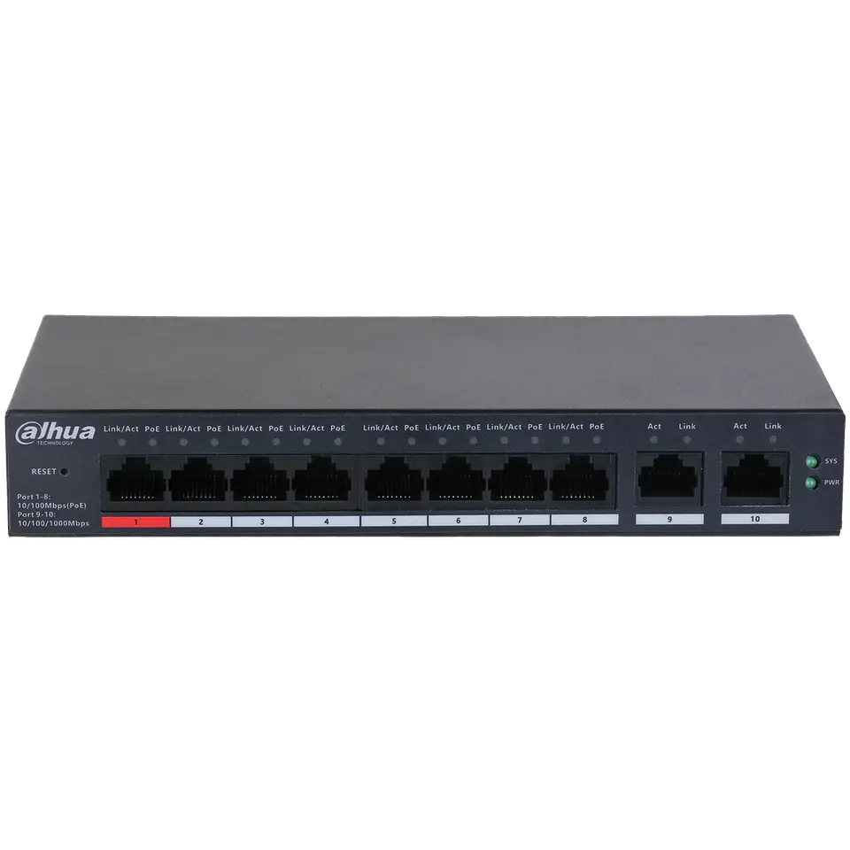 DH-CS4010-8ET-110. Switch Dahua 8 Puertos PoE 10/100 2 puertos uplink 10/100/1000 administrado por c 1