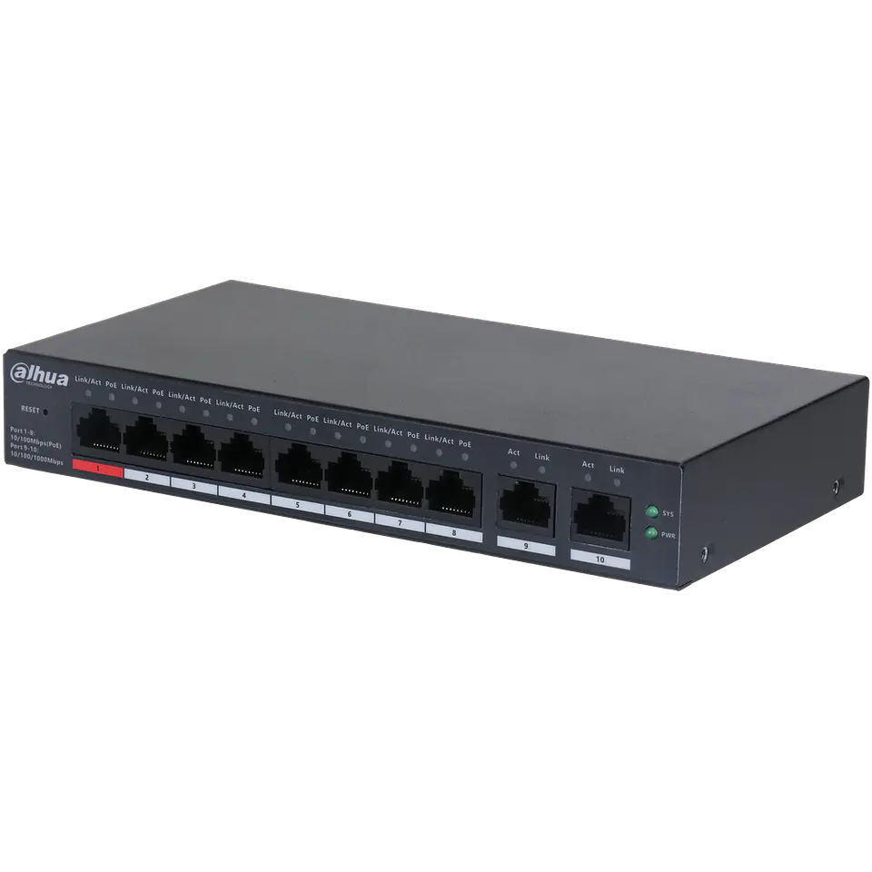 DH-CS4010-8ET-110. Switch Dahua 8 Puertos PoE 10/100 2 puertos uplink 10/100/1000 administrado por c 2
