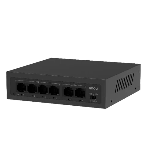 SF106P. Switch PoE IMOU, 4 puertos 10/100M y 2 puertos Uplink 10/100M, Total de potencia 45W, Soporta distancia hasta 250M