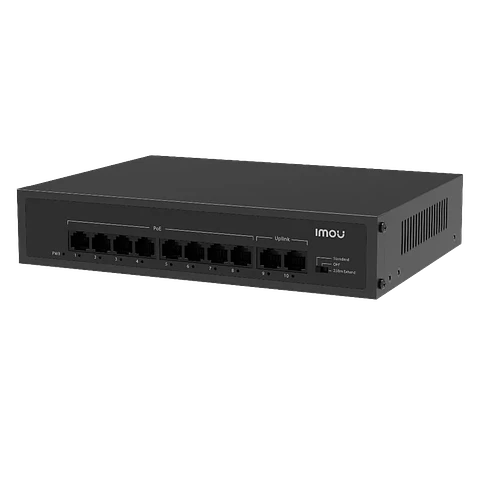 SF110P. Switch PoE IMOU, 8 puertos 10/100M y 2 puertos Uplink 10/100M, Total de potencia 65W, Soporta distancia hasta 250M