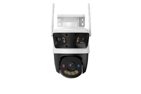 IPC-S7UN-11M0WED. Cámara IMU Cruiser Triple 11MP lente tripe, 2 lente fijos de 3MP 1 lente PT de 5MP cámara de exterior audio bidireccional.
