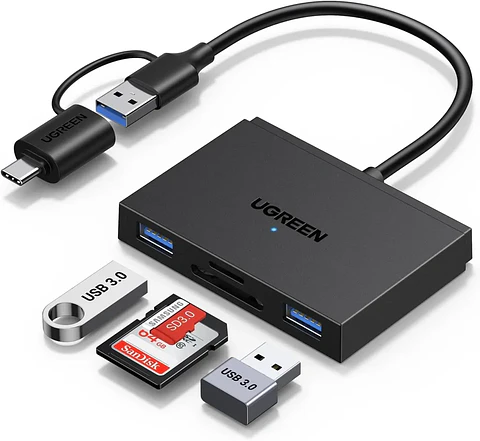 CM812. Lector de tarjetas Ugreen 1xSD + 1xTF +  2 SlotUSB-A 3.0. Conexión USB-C o USB-A