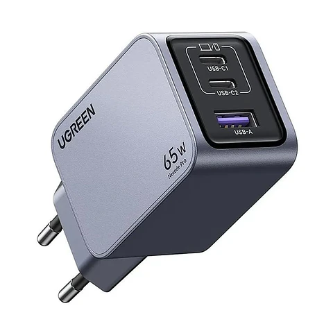 X755. Pack Cargador Rapido Nexode Pro 3 Puertos Ugreen 65W (2xUSB-C 1 xUSB-A) + Cable USB-C