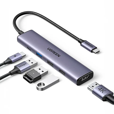 CM511. Hub Multipuerto UGREEN USB-C. Entradas 3*USB 3.0, 1*HDMI 4K，1*USB-C PD 100W.