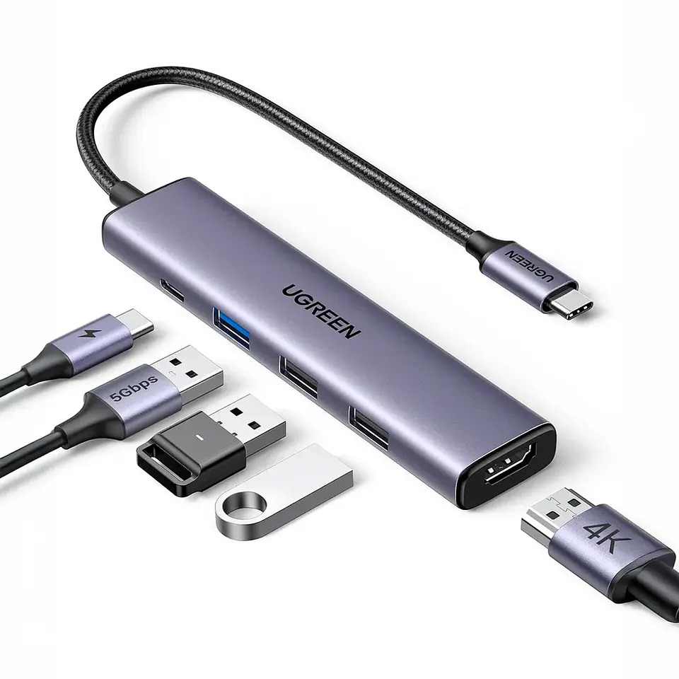 CM511. Hub Multipuerto UGREEN USB-C. Entradas 3*USB 3.0, 1*HDMI 4K，1*USB-C PD 100W. 1
