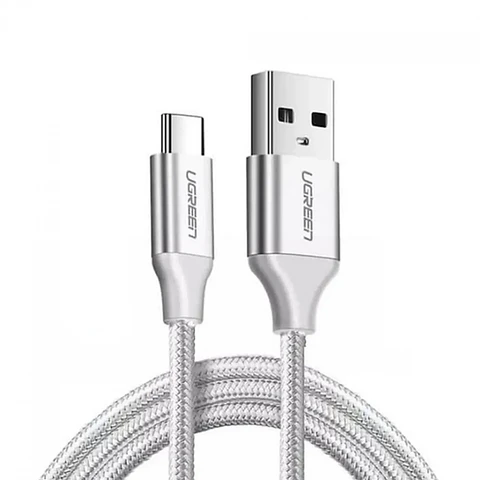 US288-W(1M). Cable USB A 2.0 a USB-C Blanco 1 Metro UGREEN. Cable niquel trenzado de aluminio